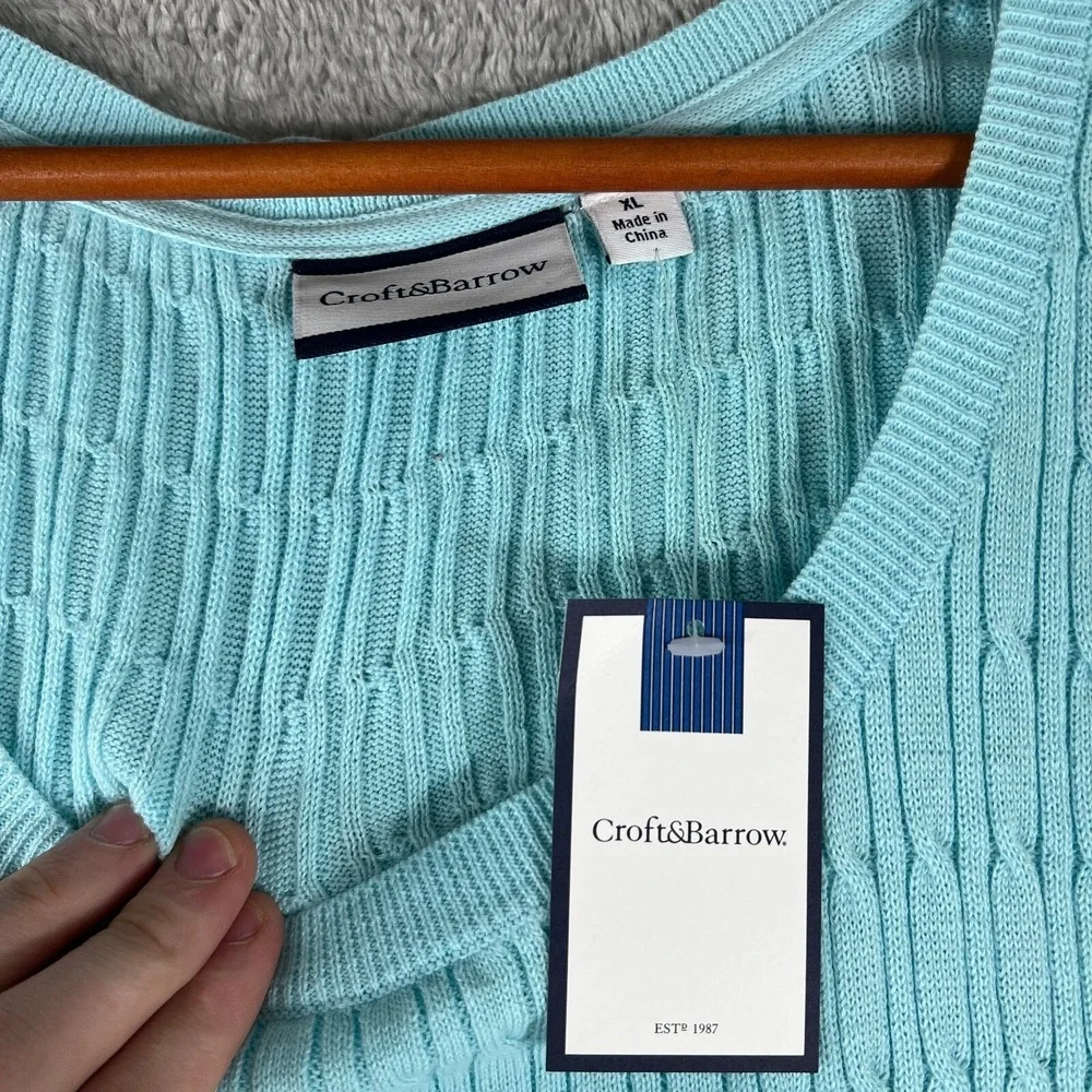 Croft & Barrow Sweater Vest Womens XL Blue‎ Cable Knit Sleeveless Tank Top New